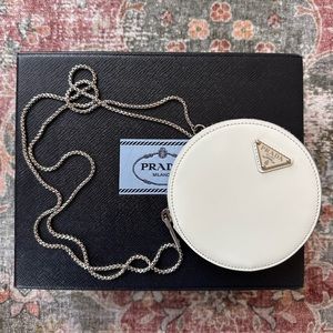 Prada White Brushed Leather Mini Pouch